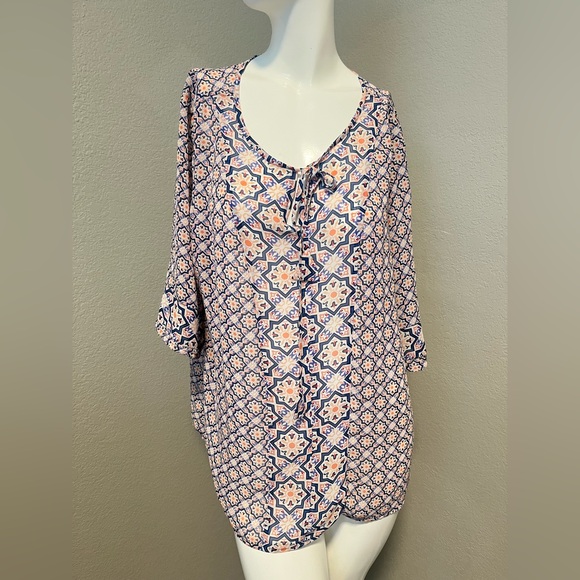 Zac & Rachel Tops - Zac & Rachel Women”s Multicolor Geometric 3/4  Sleeves Sheer Top Blouse Size XL